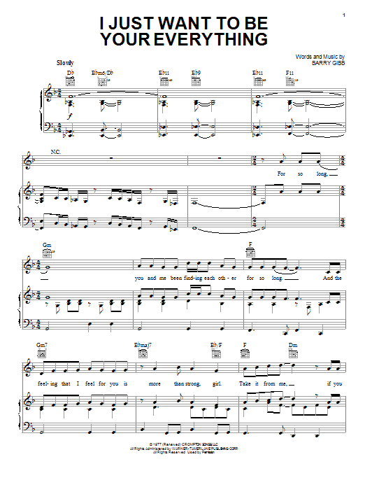 Learn to play Andy Gibb I Just Want To Be Your Everything sheet music for Easy Piano in minutes. Price: 6.9900$ Andy Gibb I Just Want To Be Your Everything sheet music notes and chords arranged for Easy Piano