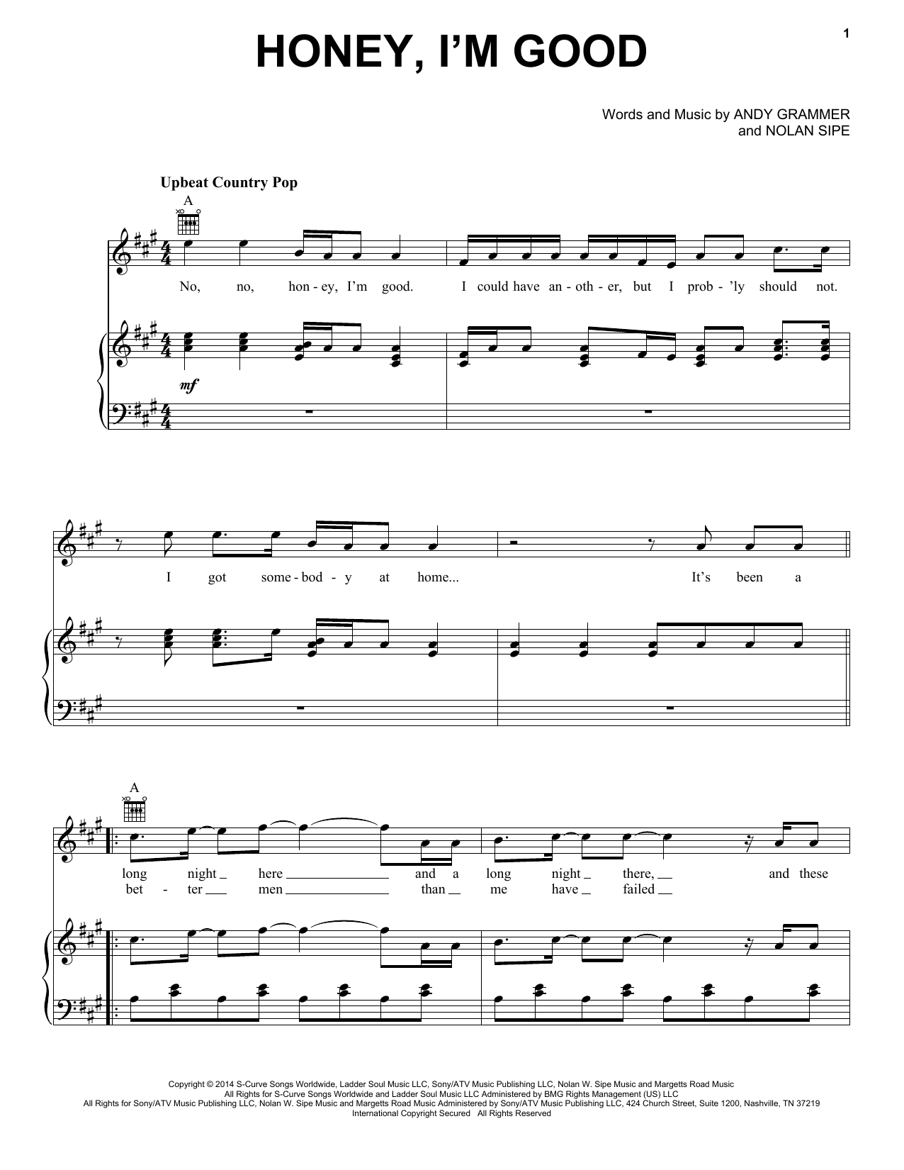 Andy Grammer Honey, I'm Good sheet music notes and chords. Download Printable PDF.