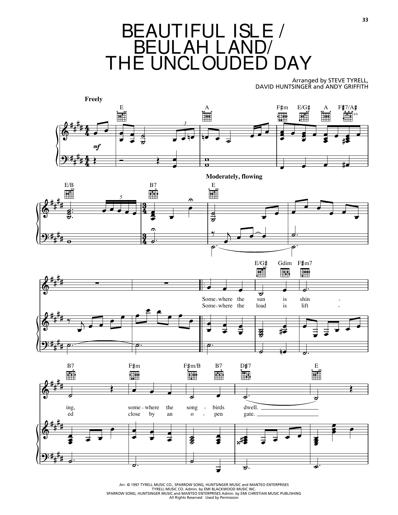 Andy Griffith Beautiful Isle Of Somewhere/Beulah Land/The Unclouded Day sheet music notes and chords arranged for Piano, Vocal & Guitar Chords (Right-Hand Melody)