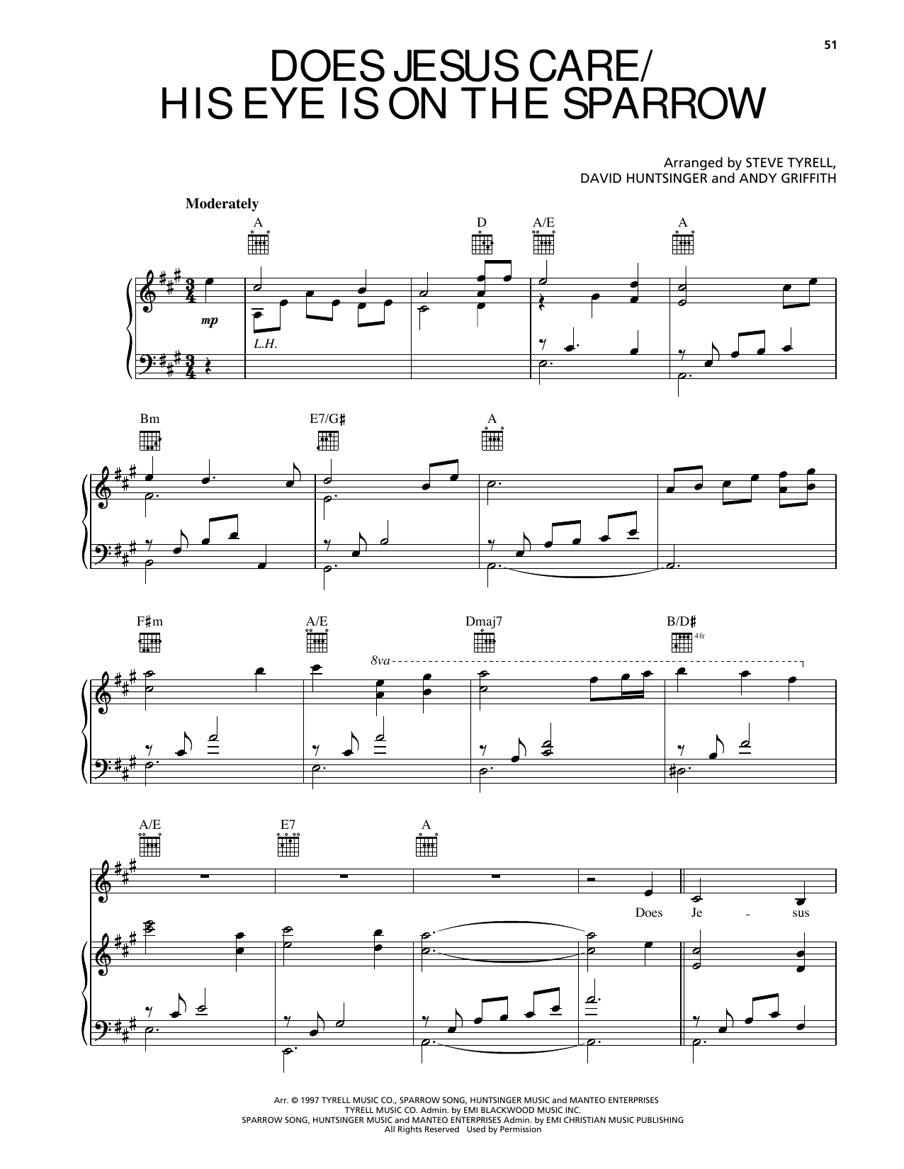 Learn to play Andy Griffith Does Jesus Care/His Eye Is On The Sparrow sheet music for Piano, Vocal & Guitar Chords (Right-Hand Melody) in minutes. Price: 7.8900$ Andy Griffith Does Jesus Care/His Eye Is On The Sparrow sheet music notes and chords arranged for Piano, Vocal & Guitar Chords (Right-Hand Melody)