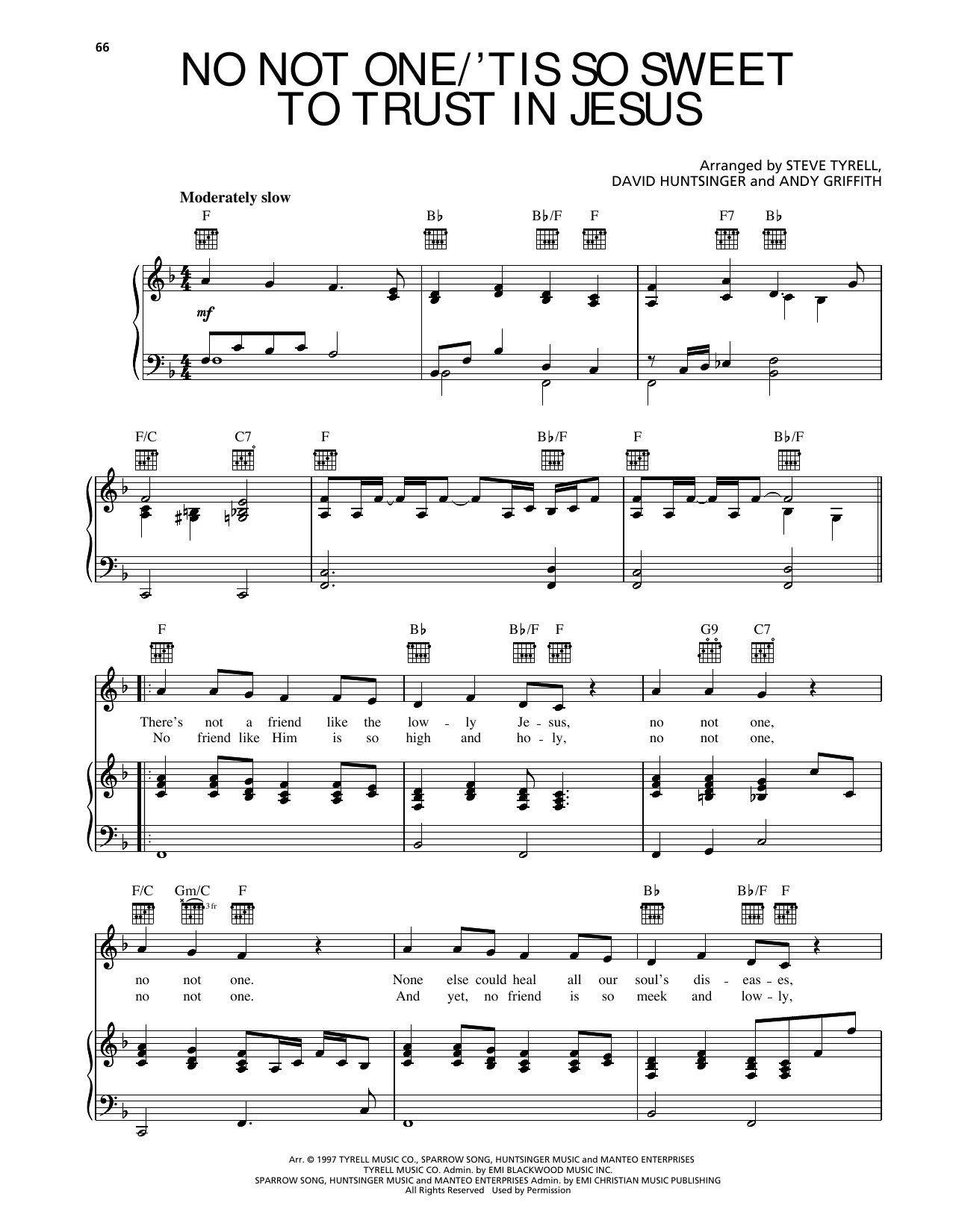 Learn to play Andy Griffith No Not One/'Tis So Sweet To Trust In Jesus sheet music for Piano, Vocal & Guitar Chords (Right-Hand Melody) in minutes. Price: 7.8900$ Andy Griffith No Not One/'Tis So Sweet To Trust In Jesus sheet music notes and chords arranged for Piano, Vocal & Guitar Chords (Right-Hand Melody)