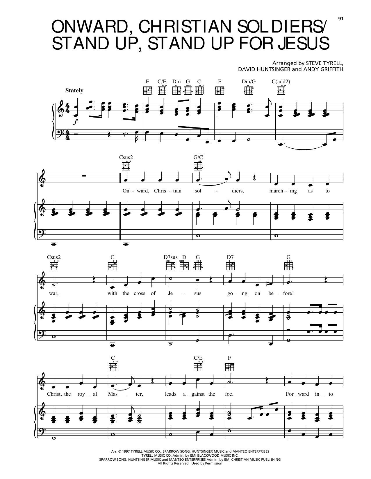 Andy Griffith Onward Christian Soldiers/Stand Up, Stand Up For Jesus sheet music notes and chords arranged for Piano, Vocal & Guitar Chords (Right-Hand Melody)