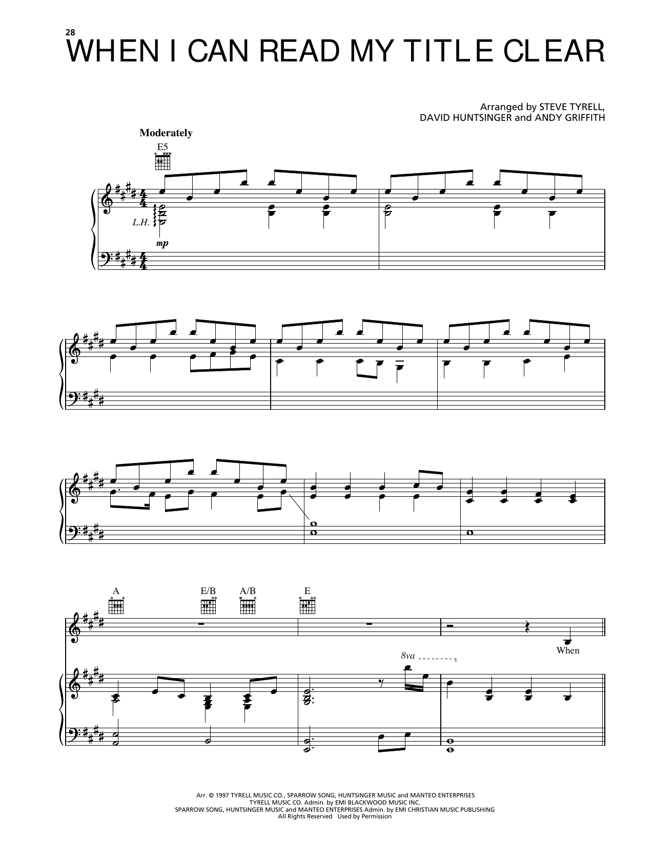 Learn to play Andy Griffith When I Can Read My Title Clear sheet music for Piano, Vocal & Guitar Chords (Right-Hand Melody) in minutes. Price: 7.8900$ Andy Griffith When I Can Read My Title Clear sheet music notes and chords arranged for Piano, Vocal & Guitar Chords (Right-Hand Melody)