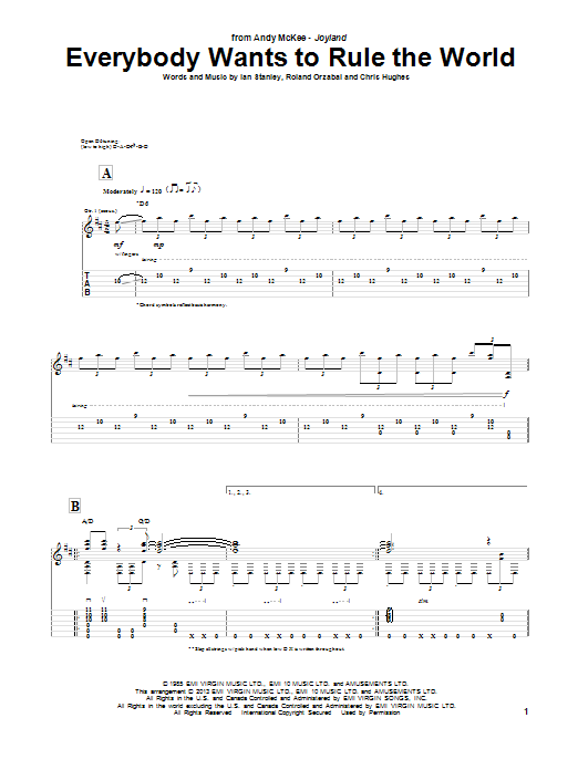 Andy McKee Everybody Wants To Rule The World sheet music notes and chords. Download Printable PDF.