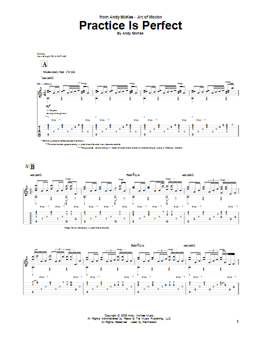 Learn to play Andy McKee Practice Is Perfect sheet music for Guitar Tab in minutes. Price: 7.8900$ Andy McKee Practice Is Perfect sheet music notes and chords arranged for Guitar Tab
