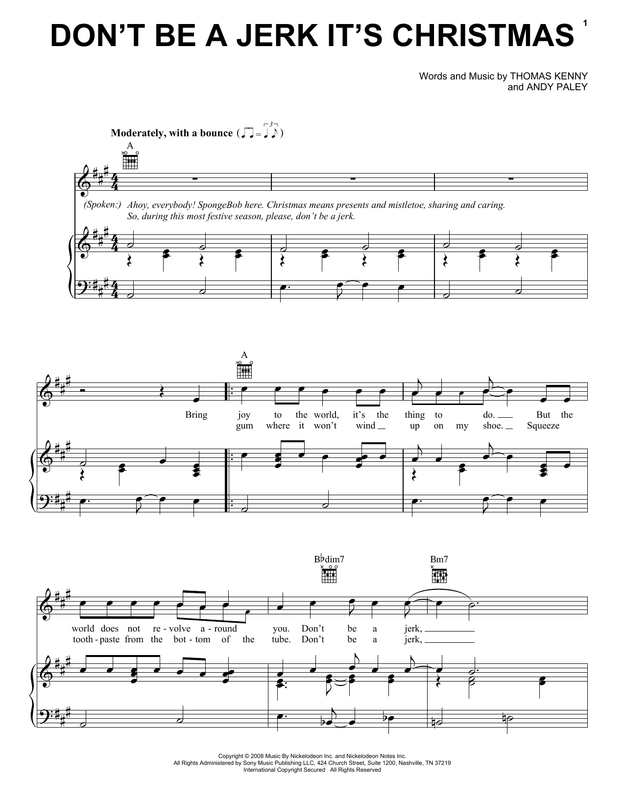 Andy Paley Don't Be A Jerk It's Christmas (from SpongeBob SquarePants) sheet music notes and chords. Download Printable PDF.