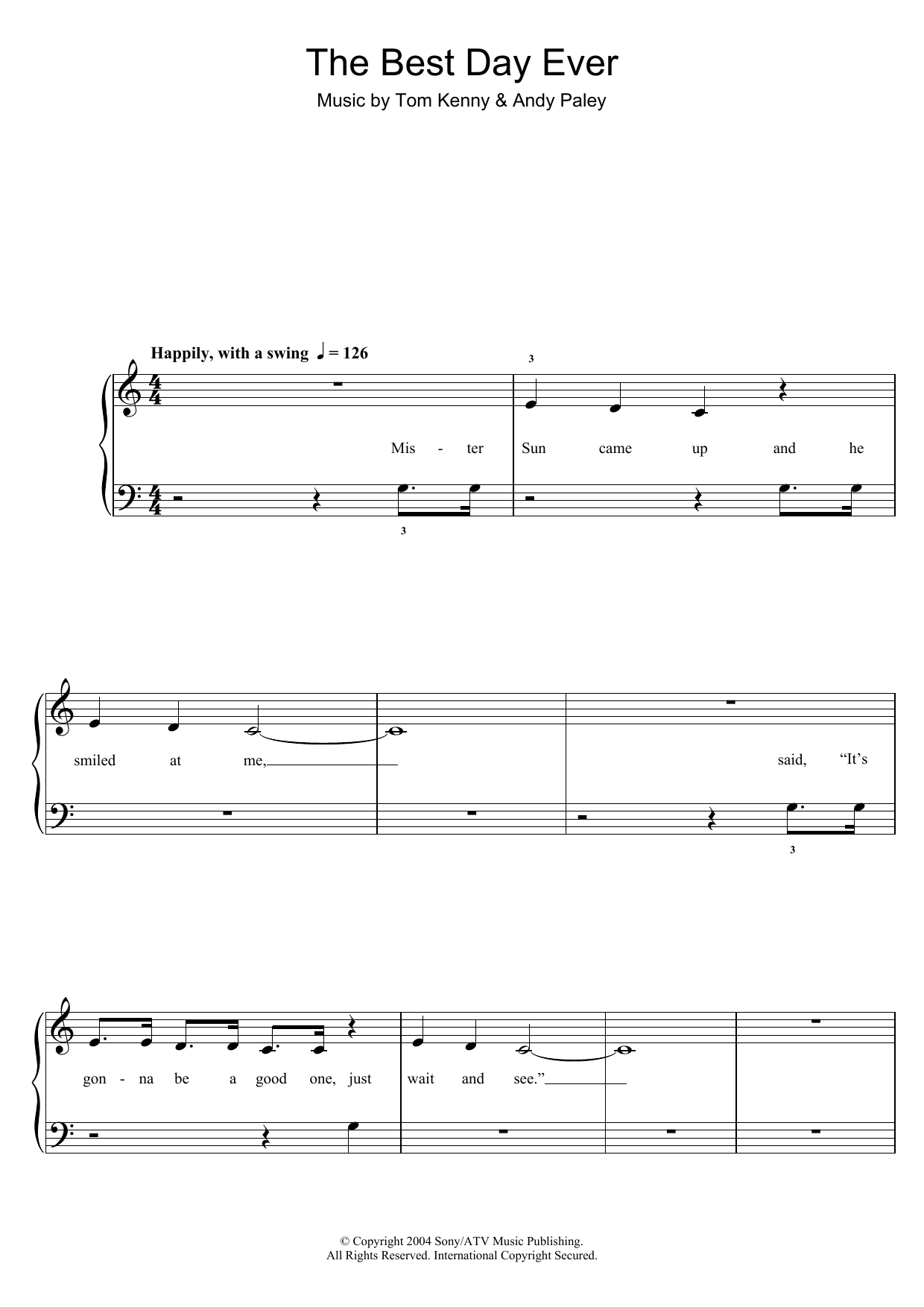 Tom Kenny & Andy Paley The Best Day Ever (from The SpongeBob SquarePants Movie) sheet music notes and chords. Download Printable PDF.