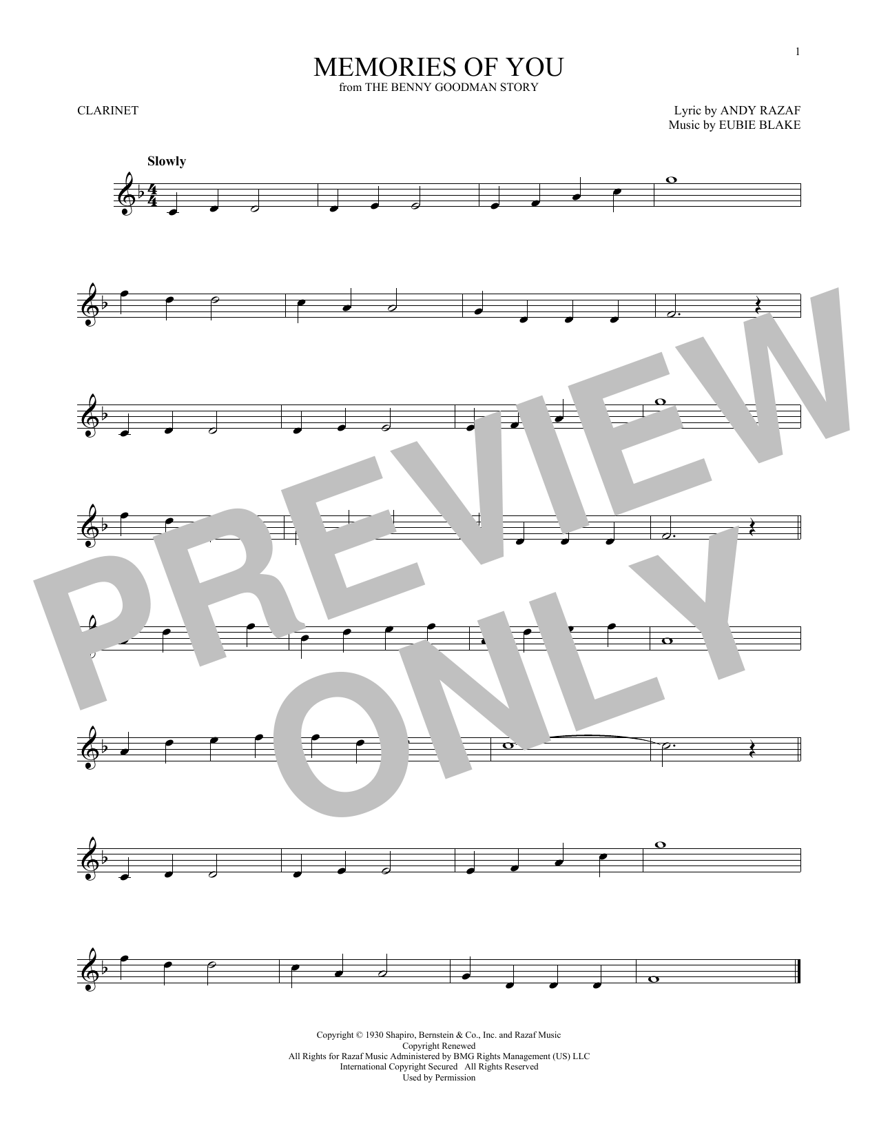 Andy Razaf Memories Of You sheet music notes and chords. Download Printable PDF.