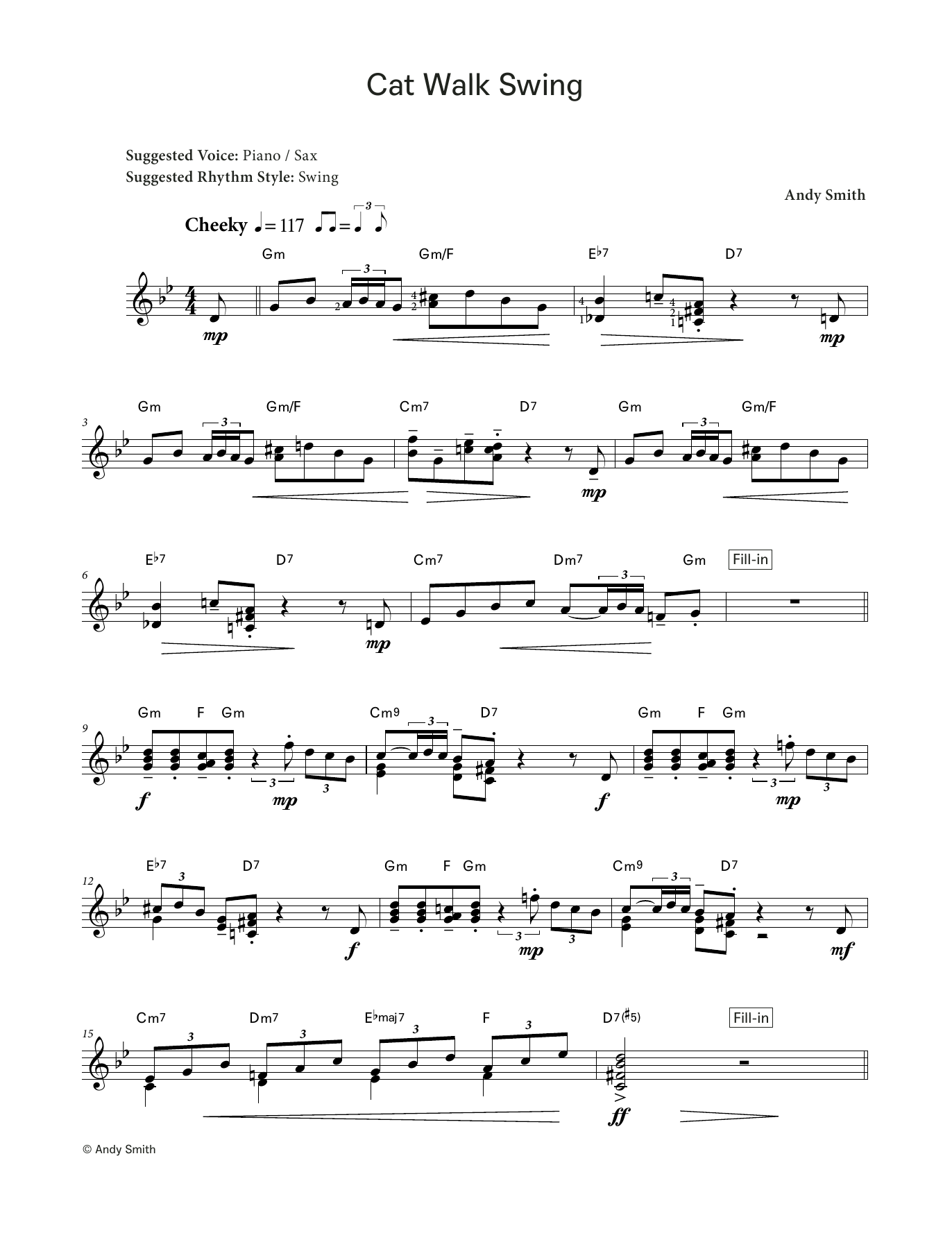 Andy Smith Cat Walk Swing (LCME Electronic Keyboard Grade 8 List C) sheet music notes and chords. Download Printable PDF.