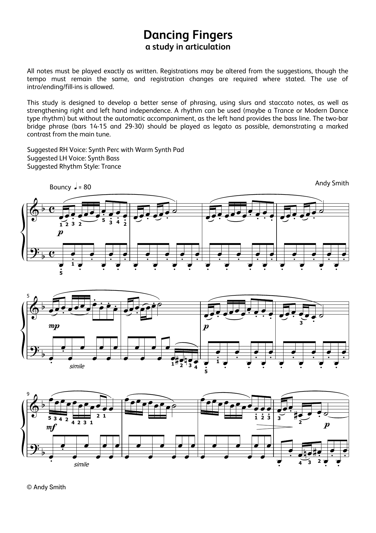 Andy Smith Dancing Fingers (LCME Electronic Keyboard Grade 3 List A) sheet music notes and chords. Download Printable PDF.