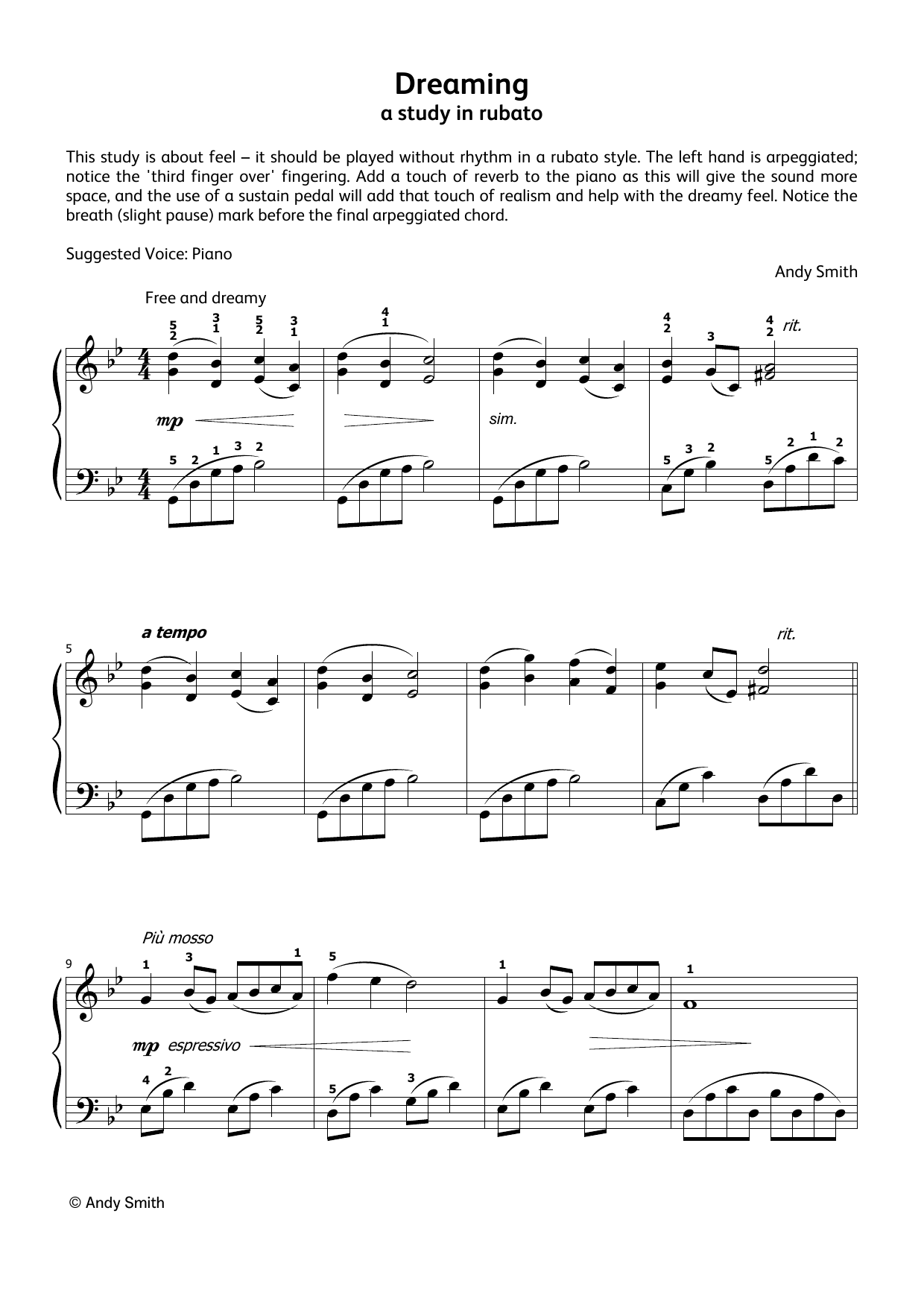 Andy Smith Dreaming (LCME Electronic Keyboard Grade 4 List A) sheet music notes and chords. Download Printable PDF.