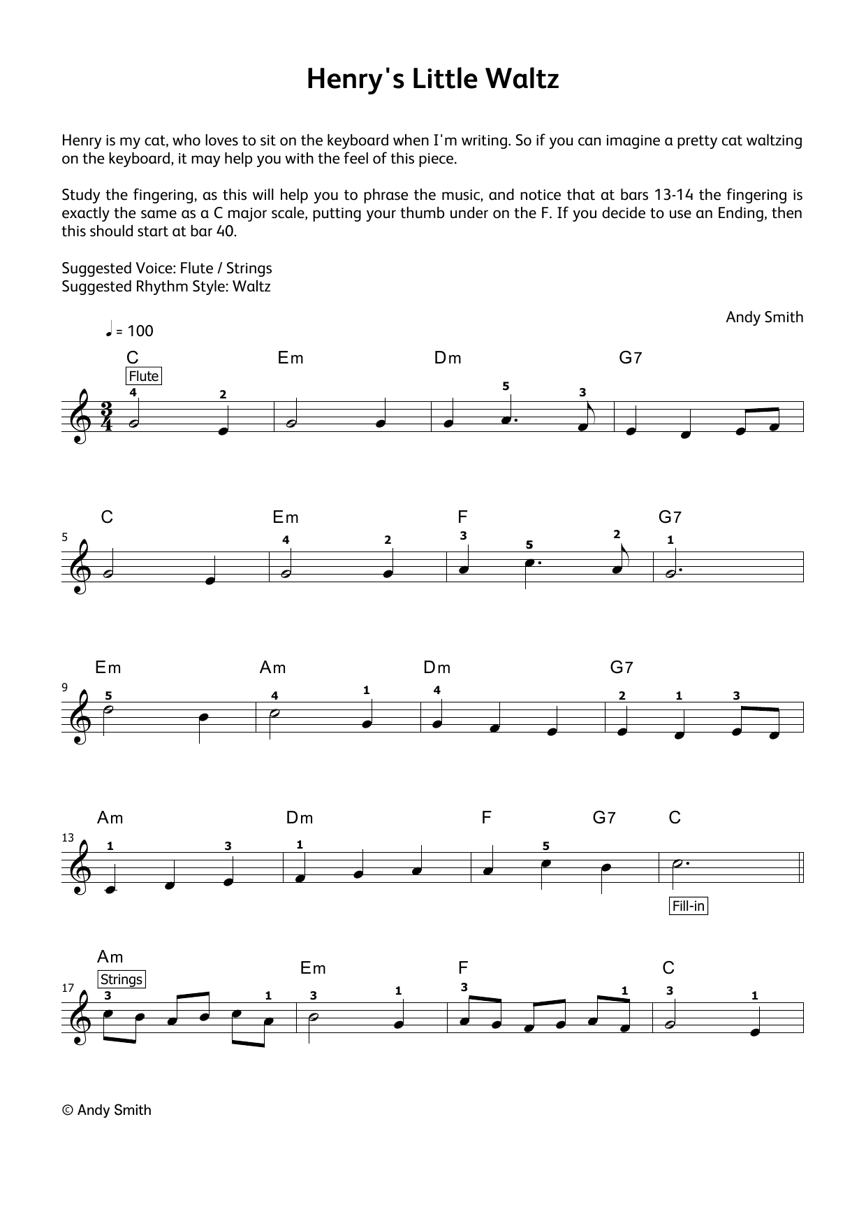 Andy Smith Henry's Little Waltz (LCME Electronic Keyboard Grade 1 List B & C) sheet music notes and chords. Download Printable PDF.