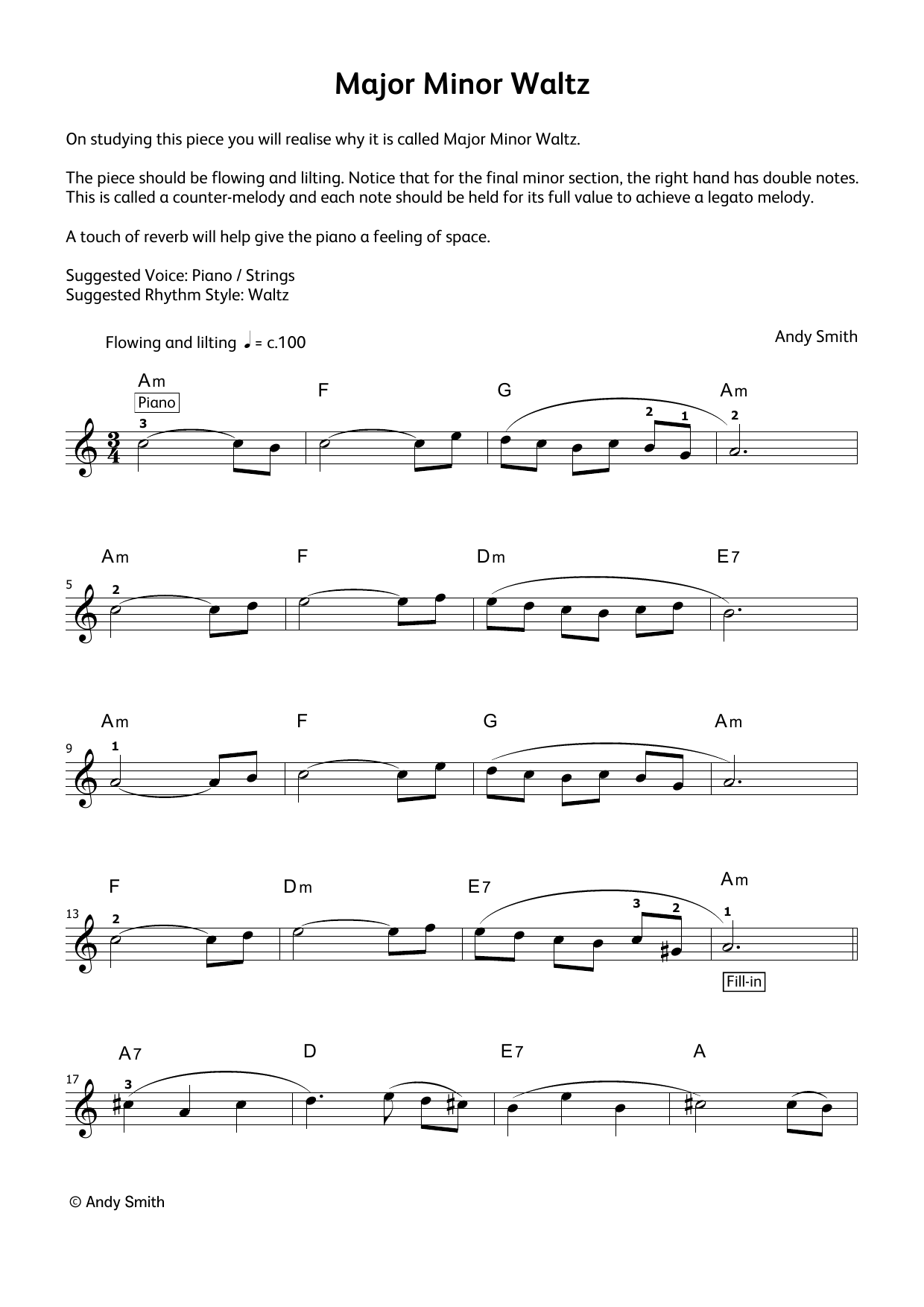 Andy Smith Major Minor Waltz (LCME Electronic Keyboard Grade 2 List B & C) sheet music notes and chords. Download Printable PDF.