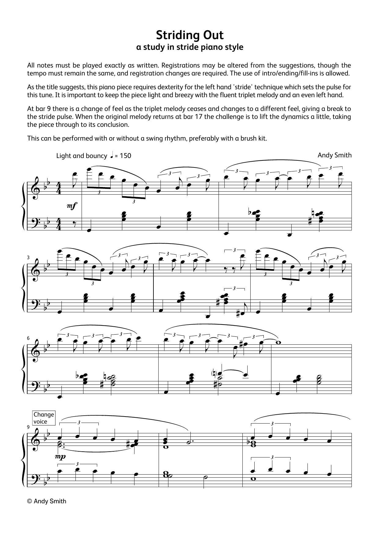 Andy Smith Striding Out (LCME Electronic Keyboard Grade 8 List A) sheet music notes and chords. Download Printable PDF.