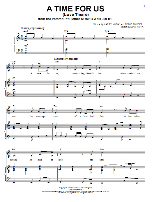 Andy Williams A Time For Us (Love Theme) sheet music notes and chords. Download Printable PDF.