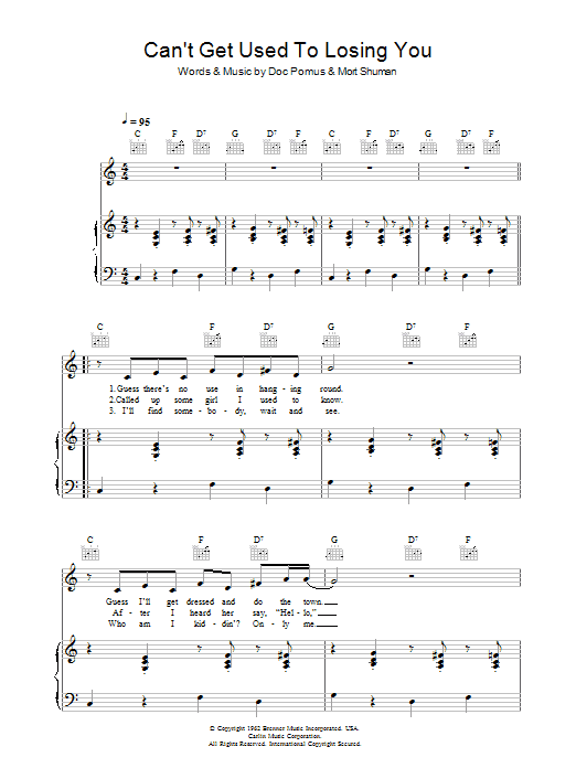 Andy Williams Can't Get Used To Losing You sheet music notes and chords. Download Printable PDF.