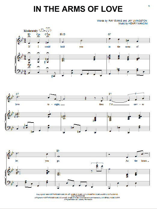 Learn to play Andy Williams In The Arms Of Love sheet music for Piano & Vocal in minutes. Price: 7.8900$ Andy Williams In The Arms Of Love sheet music notes and chords arranged for Piano & Vocal