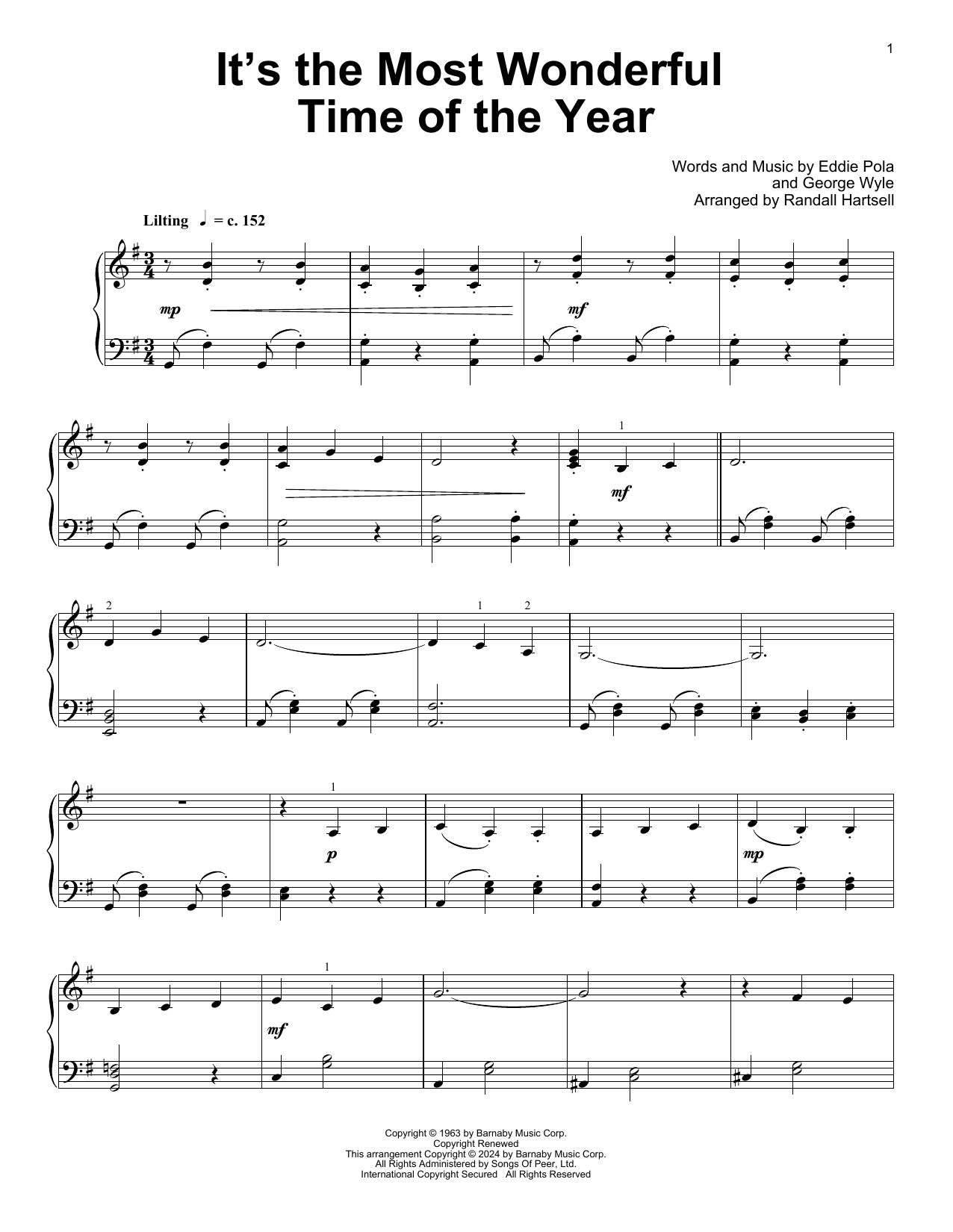 Andy Williams It's The Most Wonderful Time Of The Year (arr. Randall Hartsell) sheet music notes and chords. Download Printable PDF.