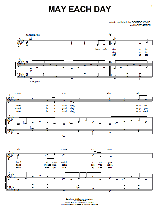 Learn to play Andy Williams May Each Day sheet music for Piano & Vocal in minutes. Price: 7.8900$ Andy Williams May Each Day sheet music notes and chords arranged for Piano & Vocal