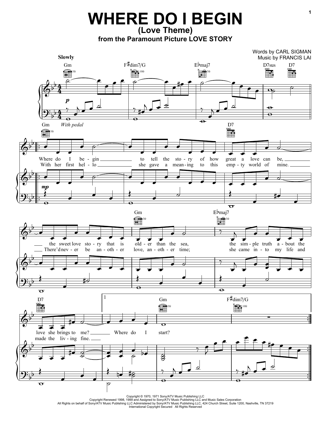 Andy Williams Where Do I Begin (Love Theme) sheet music notes and chords. Download Printable PDF.