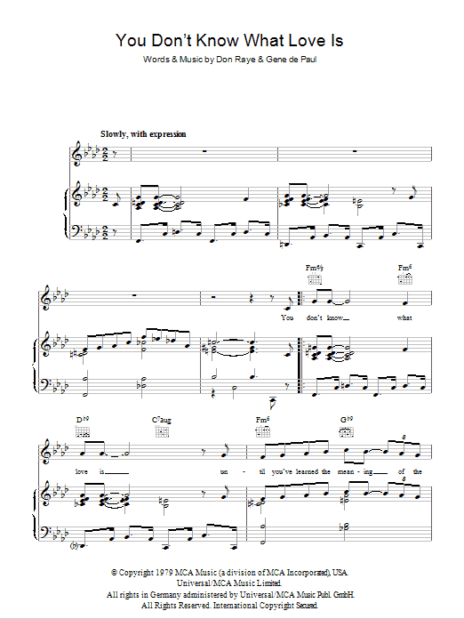 Andy Williams You Don't Know What Love Is sheet music notes and chords arranged for Piano, Vocal & Guitar Chords