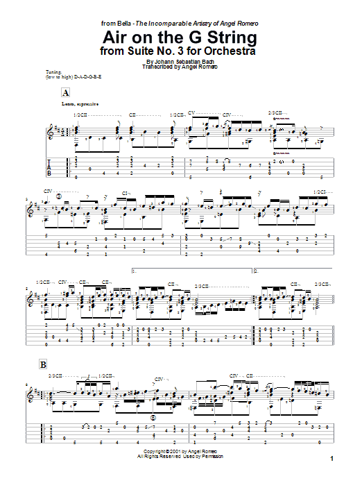 Angel Romero Air On The G String sheet music notes and chords. Download Printable PDF.