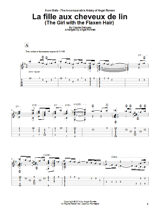 Angel Romero La Fille Aux Cheveux De Lin (The Girl With The Flaxen Hair) sheet music notes and chords. Download Printable PDF.