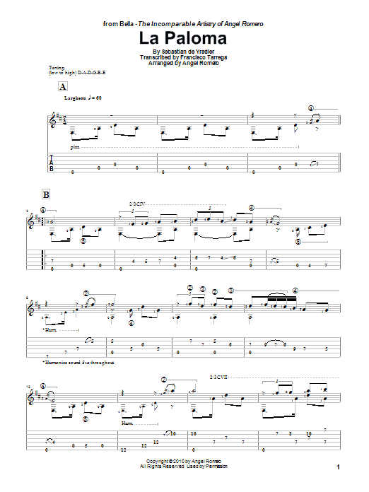 Angel Romero La Paloma sheet music notes and chords. Download Printable PDF.