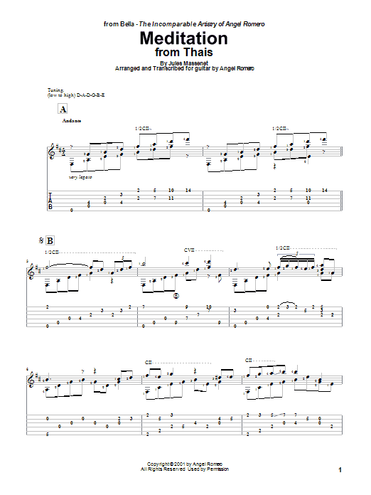 Angel Romero Meditation sheet music notes and chords. Download Printable PDF.