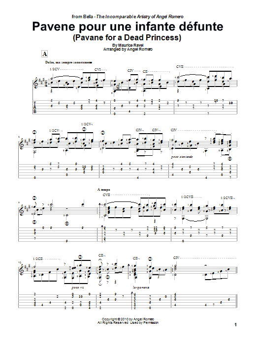 Angel Romero Pavane Pour Une Infante Defunte (Pavane For A Dead Princess) sheet music notes and chords. Download Printable PDF.