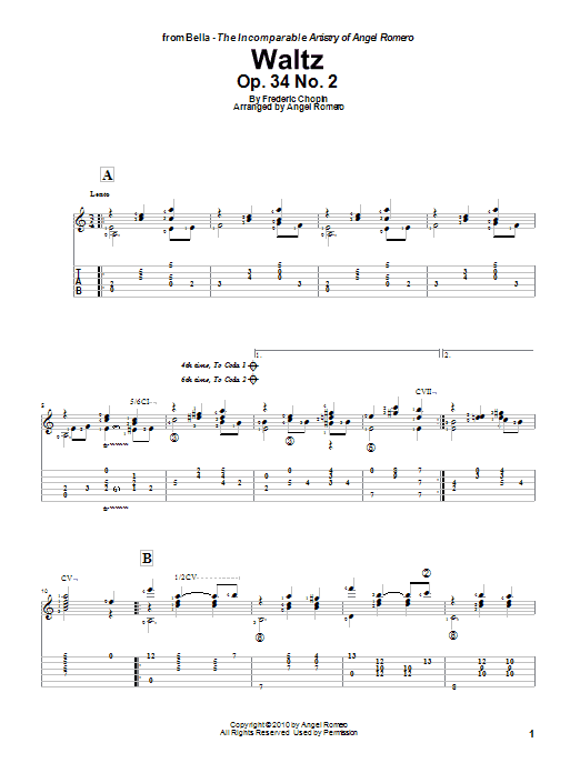 Angel Romero Waltz, Op. 34 No. 2 sheet music notes and chords. Download Printable PDF.