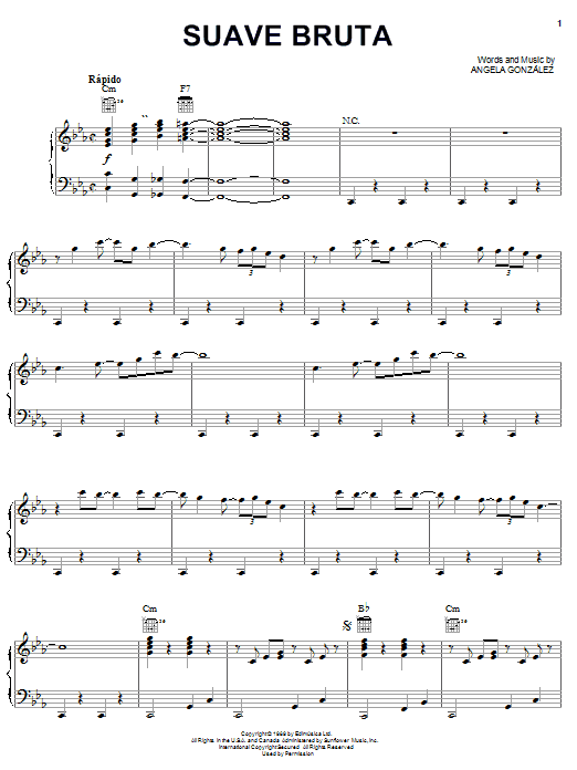 Learn to play Angela González Suave Bruta sheet music for Piano, Vocal & Guitar Chords (Right-Hand Melody) in minutes. Price: 7.8900$ Angela González Suave Bruta sheet music notes and chords arranged for Piano, Vocal & Guitar Chords (Right-Hand Melody)
