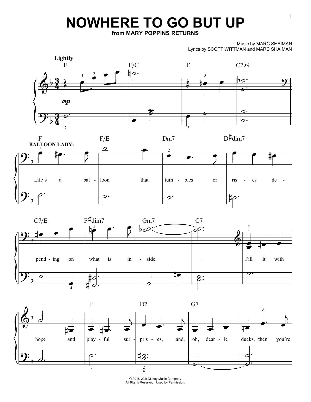 Learn to play Angela Lansbury & Company Nowhere To Go But Up (from Mary Poppins Returns) sheet music for Piano, Vocal & Guitar Chords (Right-Hand Melody) in minutes. Price: 7.8900$ Angela Lansbury & Company Nowhere To Go But Up (from Mary Poppins Returns) sheet music notes and chords arranged for Piano, Vocal & Guitar Chords (Right-Hand Melody)