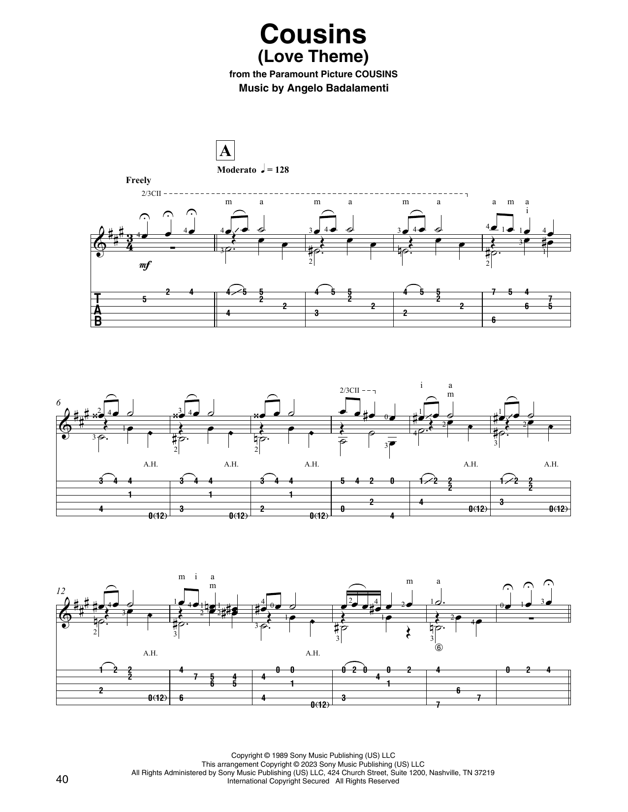 Angelo Badalamenti Cousins (Love Theme) (arr. David Jaggs) sheet music notes and chords. Download Printable PDF.