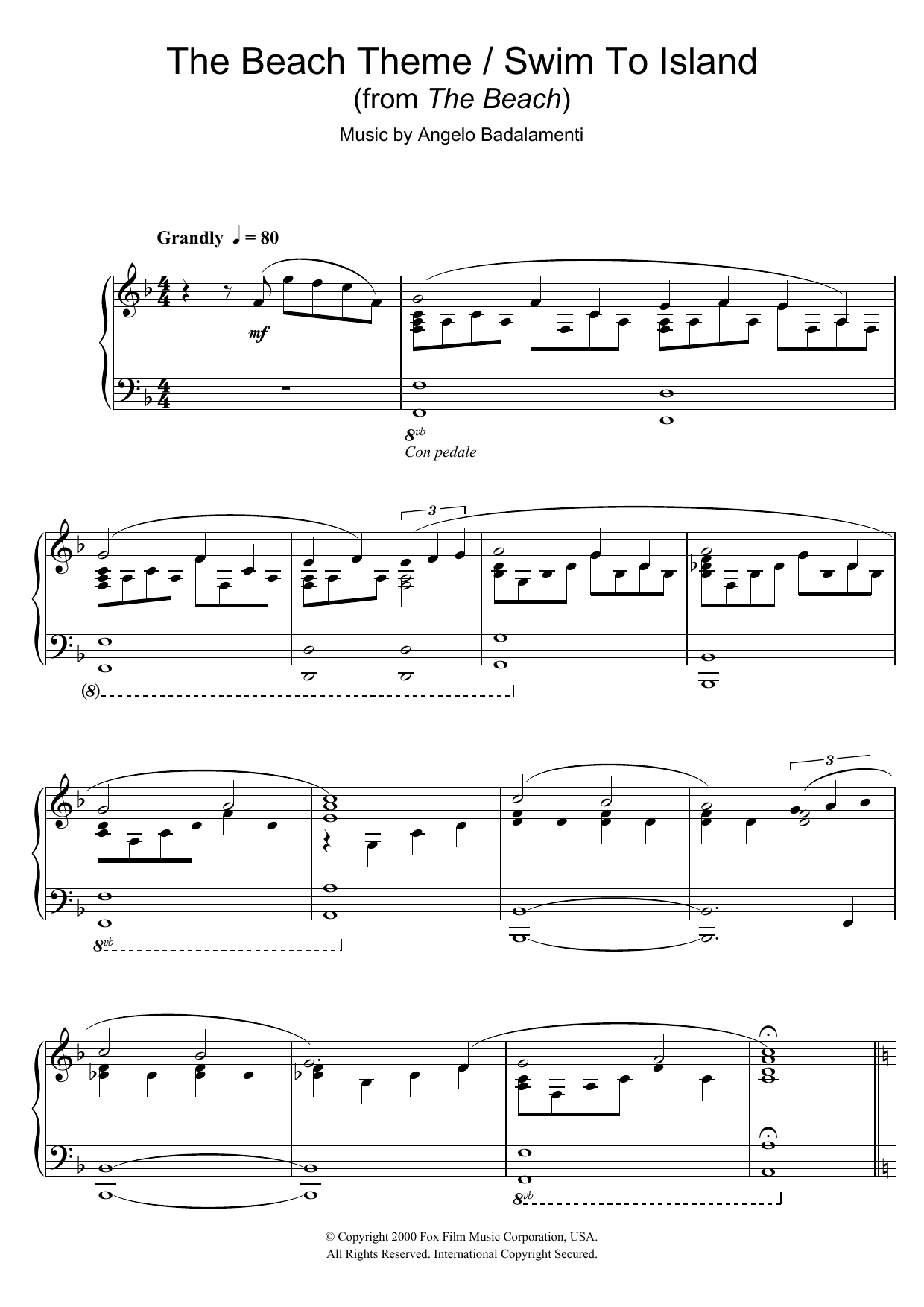 Learn to play Angelo Badalamenti The Beach (The Beach Theme/Swim To Island) sheet music for Piano Solo in minutes. Price: 7.8900$ Angelo Badalamenti The Beach (The Beach Theme/Swim To Island) sheet music notes and chords arranged for Piano Solo
