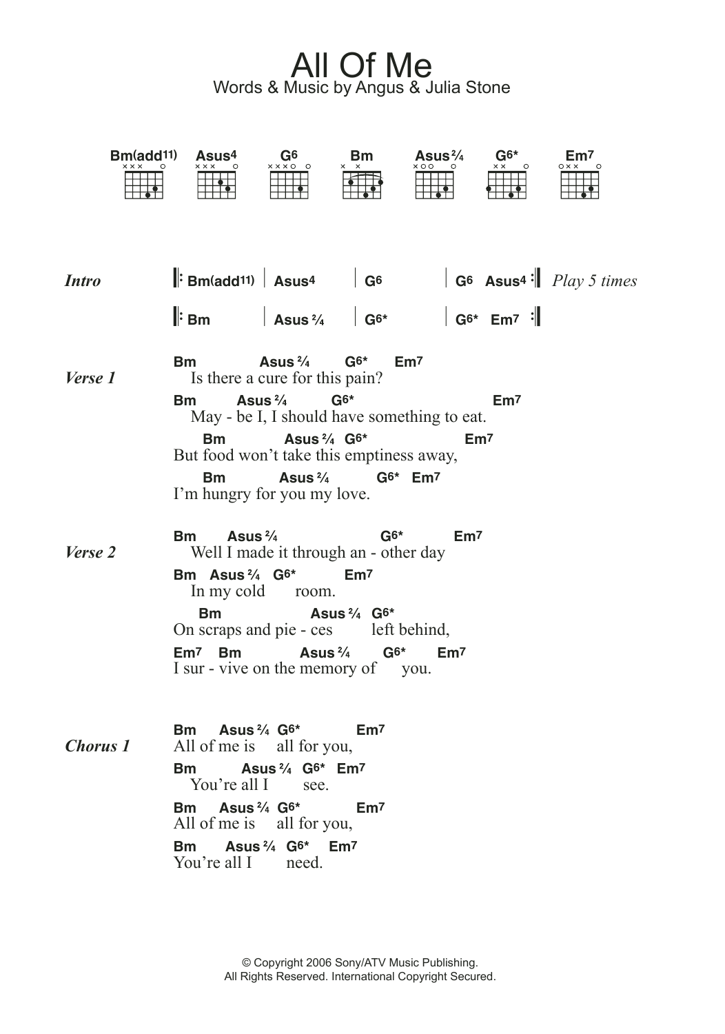 Angus & Julia Stone All Of Me sheet music notes and chords. Download Printable PDF.