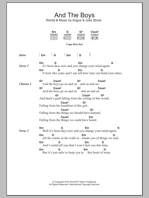 Angus & Julia Stone And The Boys sheet music notes and chords. Download Printable PDF.