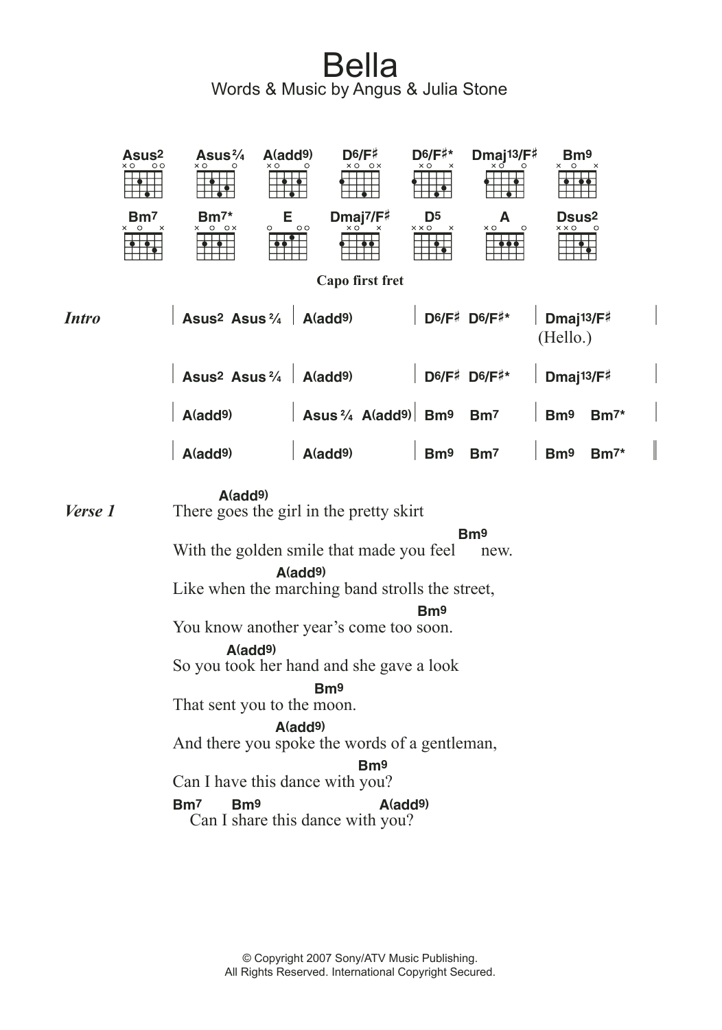 Angus & Julia Stone Bella sheet music notes and chords. Download Printable PDF.