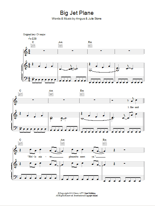 Angus & Julia Stone Big Jet Plane sheet music notes and chords. Download Printable PDF.