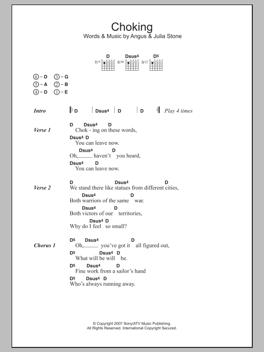 Angus & Julia Stone Choking sheet music notes and chords. Download Printable PDF.