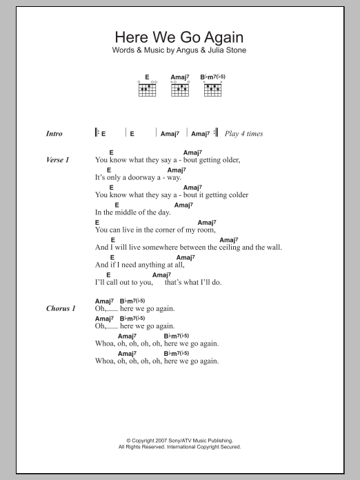 Angus & Julia Stone Here We Go Again sheet music notes and chords. Download Printable PDF.