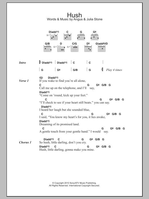 Angus & Julia Stone Hush sheet music notes and chords. Download Printable PDF.