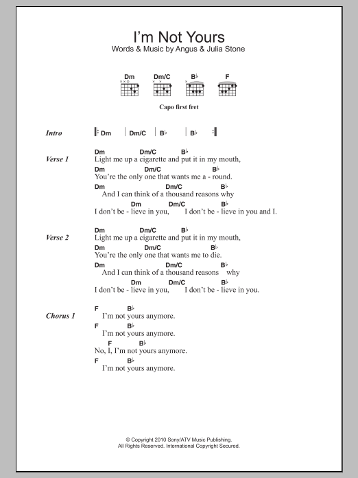 Angus & Julia Stone I'm Not Yours sheet music notes and chords. Download Printable PDF.