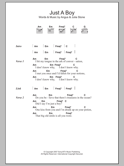 Angus & Julia Stone Just A Boy sheet music notes and chords. Download Printable PDF.