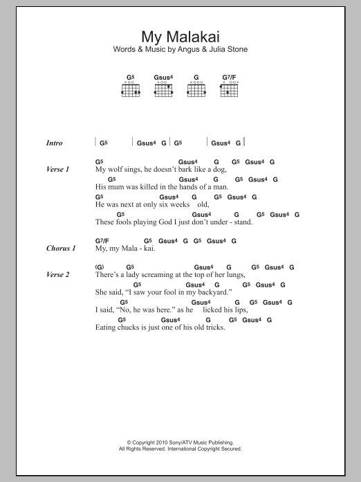 Angus & Julia Stone My Malakai sheet music notes and chords. Download Printable PDF.