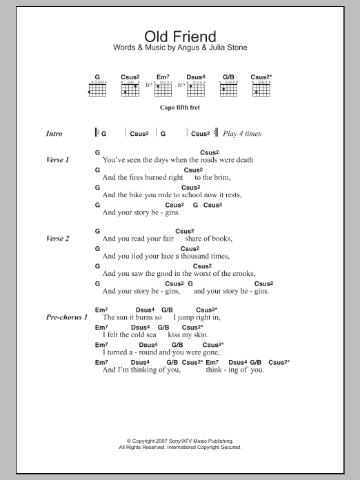 Angus & Julia Stone Old Friend sheet music notes and chords. Download Printable PDF.