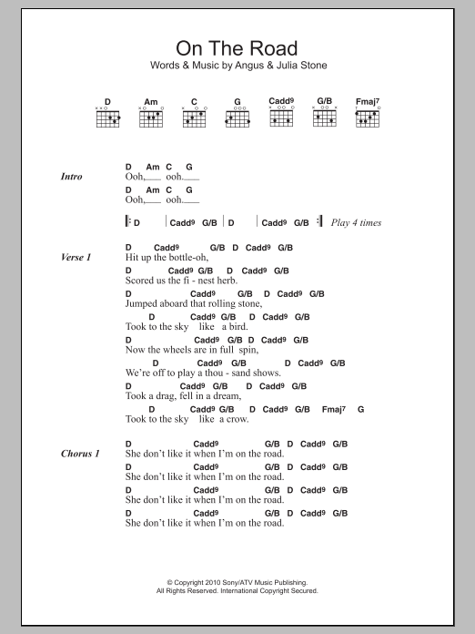 Angus & Julia Stone On The Road sheet music notes and chords. Download Printable PDF.