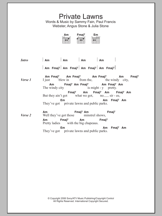 Angus & Julia Stone Private Lawns sheet music notes and chords. Download Printable PDF.