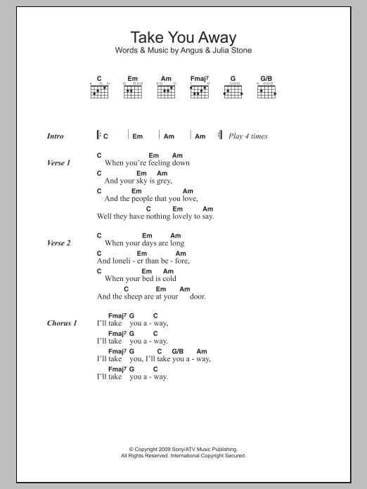 Angus & Julia Stone Take You Away sheet music notes and chords. Download Printable PDF.