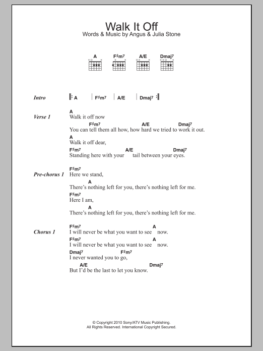 Angus & Julia Stone Walk It Off sheet music notes and chords. Download Printable PDF.